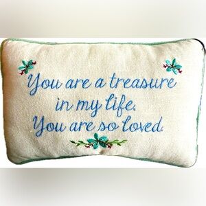 Embroidered Beautiful Accent Throw Decorative Pillow Love Cursive Text Flowers